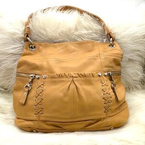 B. Makowsky Tan Pebble Leather Shoulder Bag